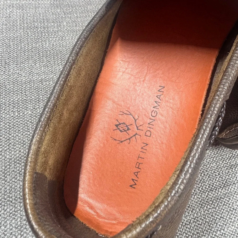 Martin Dingman Bermuda Braid Leather Loafers Men 11.5 Brown Driving Shoes Luxury